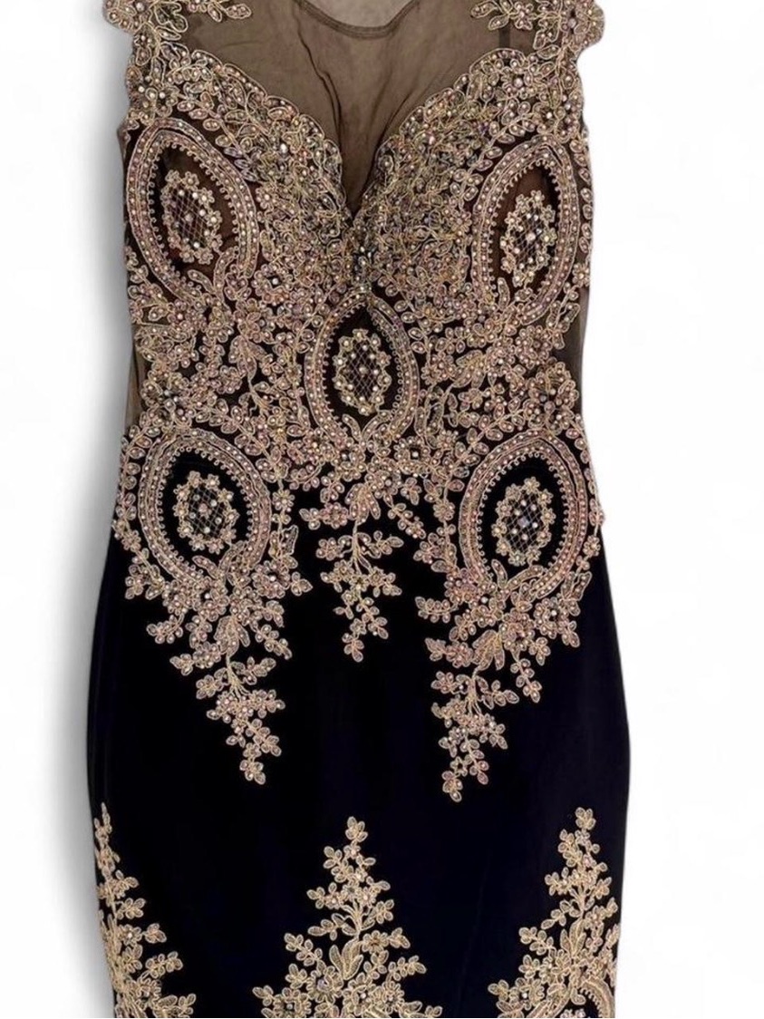 Glow Royal Elegance Black And Gold Embellished Prom Dress